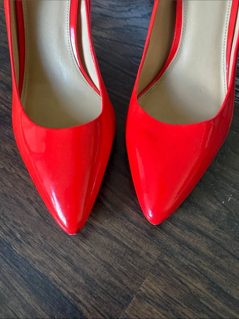 Michael Kors Orangy Red Patent Pointed-Toe Statement Heels